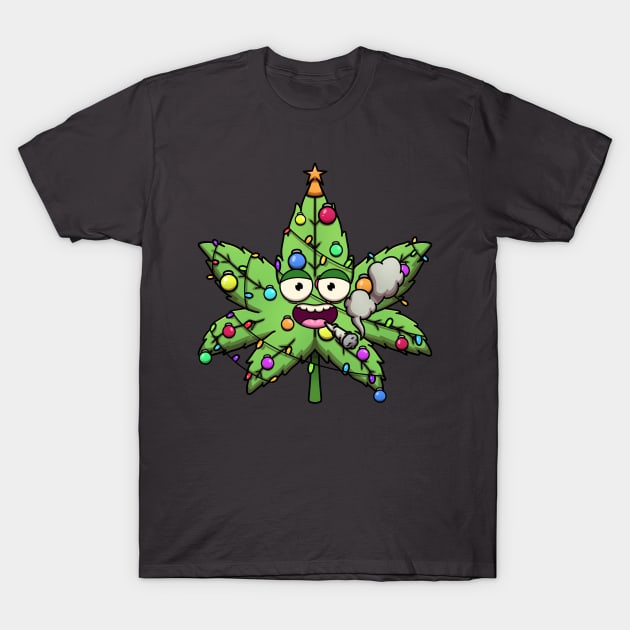 Weed Christmas Tree Character Smoking Joint T-Shirt by TheMaskedTooner